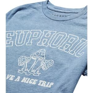 PacSun Euphoric Have A Nice Trip Graphic Tee, Blue, Trippy Mushrooms, Small